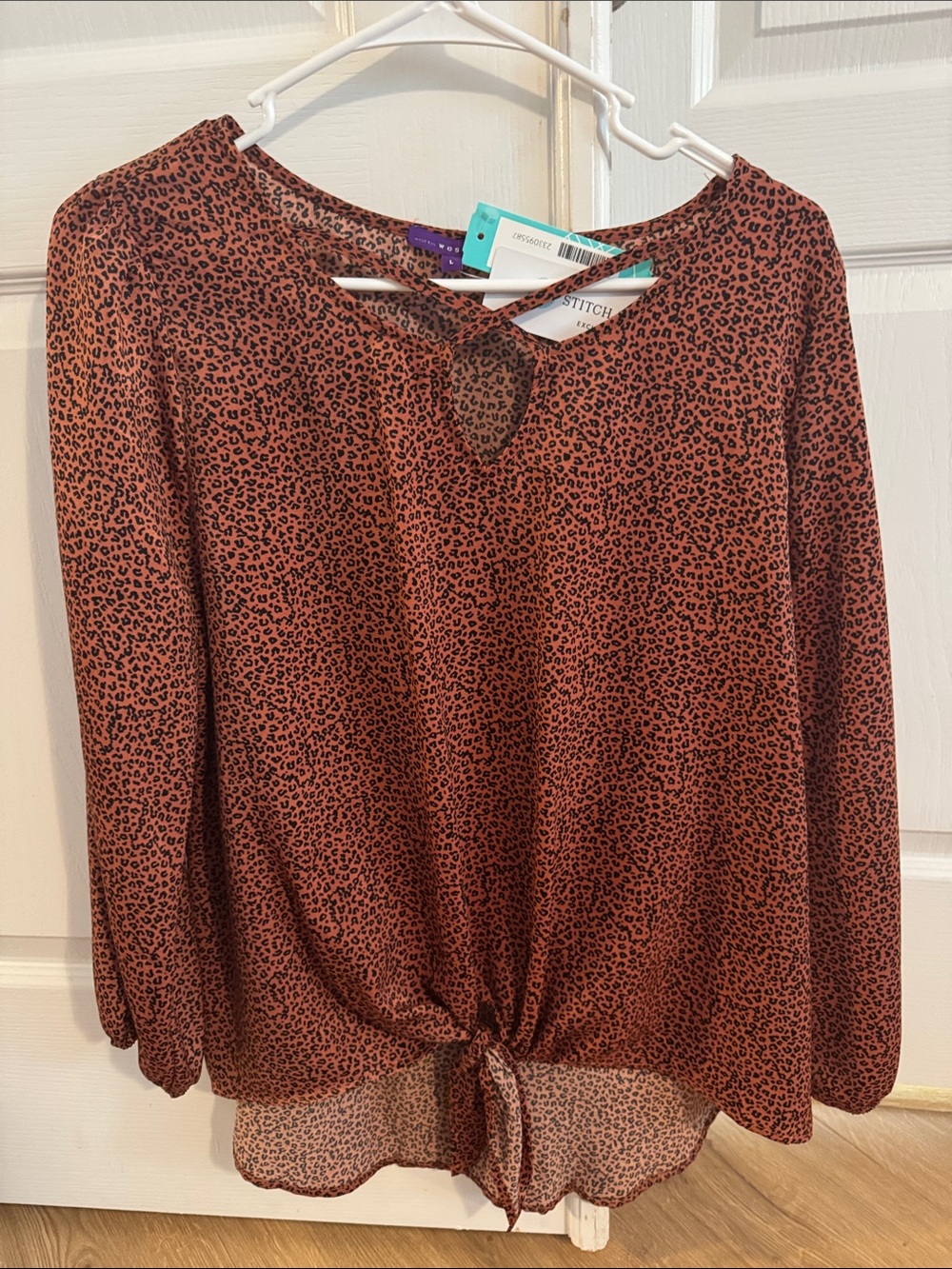 West Kei Rust Leopard Tie-Front Blouse